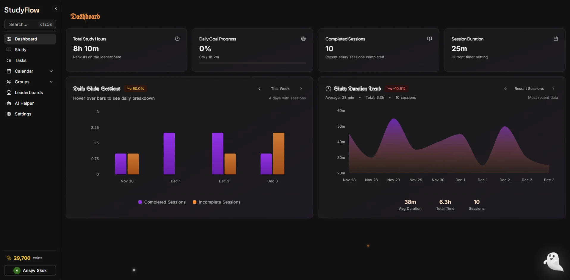 StudyFlow Dashboard Preview